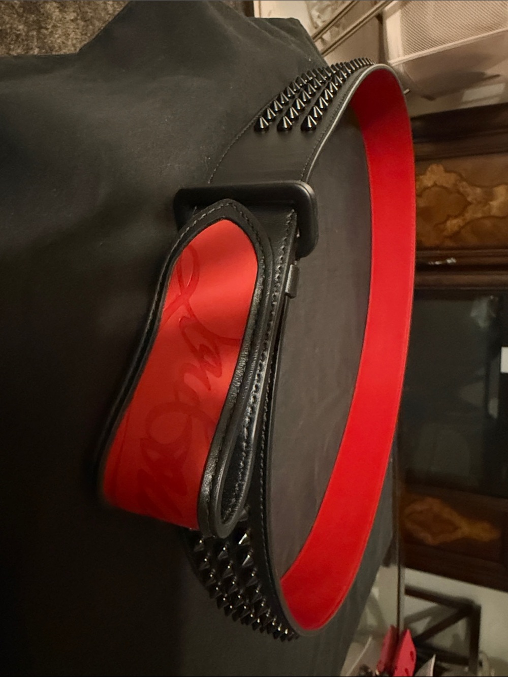 Christian Louboutin Black Leather Belt with Red Interior